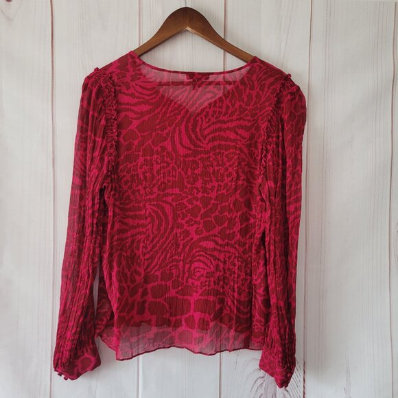 PAIGE Long Sleeve 100% Silk Blouse, Women’s L, Red, Sheer, Animal Print, EUC - Picture 3 of 9